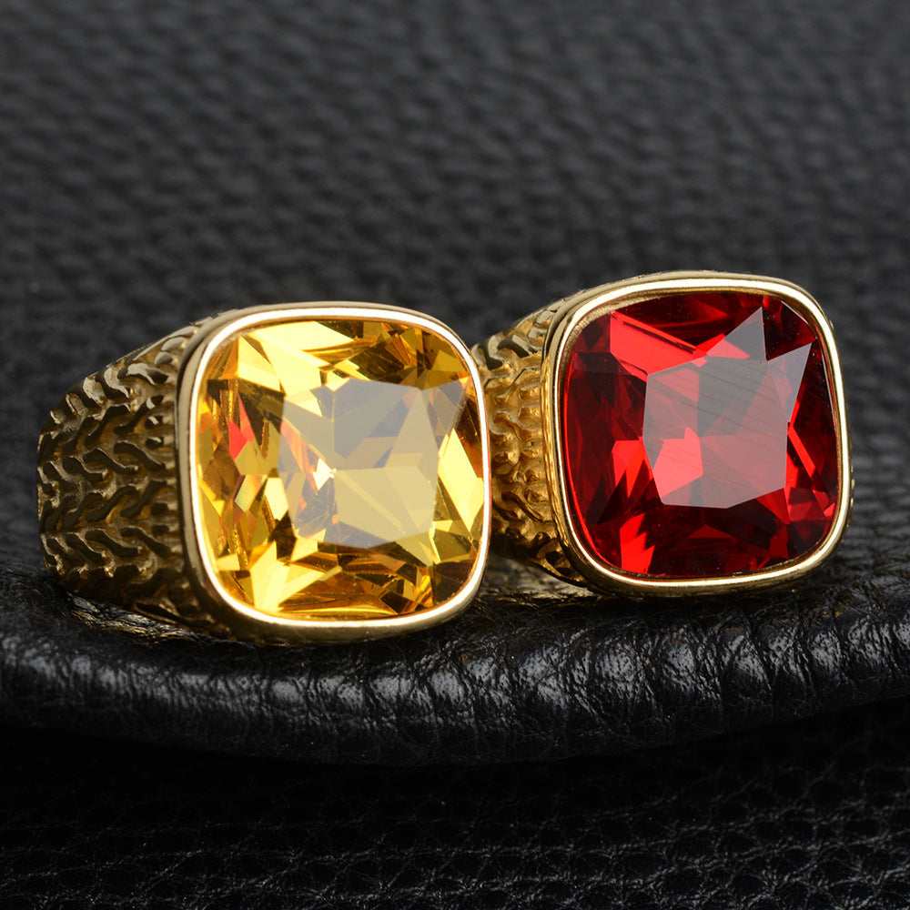 Mens Stainless Steel Ring With Artificial Gemstone Square Inlay Geometric Design For Himself Sizes 7 8 9 10 11