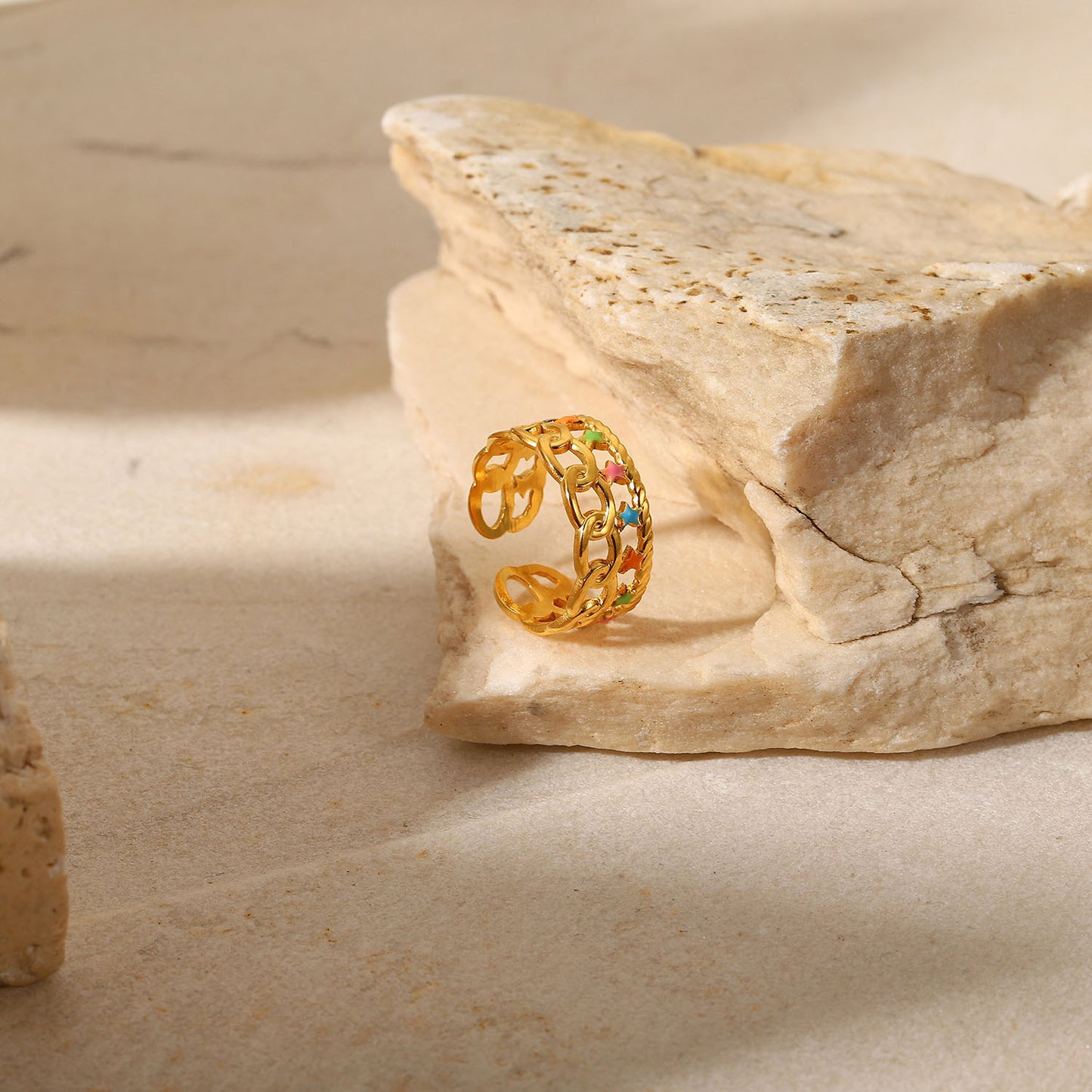 Womens Ring Drip Oil Star Cuban Chain Stainless Steel Adjustable Geometric Fashion Jewelry Trendy Durable Elegant