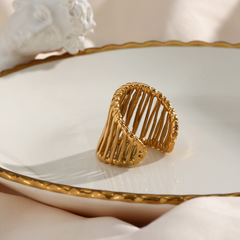 Unisex Gold Cross Ring Stainless Steel Woven Banding Religious Jewelry Durable Electroplated For Women And Men