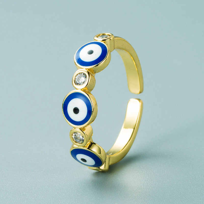 Gold Plated Eyes Design Ring Adjustable Copper Micro Inlays European American Fashion Jewelry Statement Pieces
