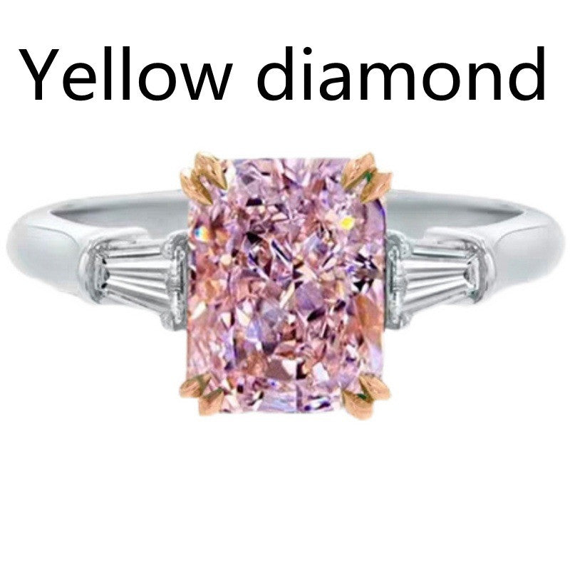 Women's Yellow Diamond White Gold Rectangular Ring Imitation Mossambique 3 Carat Ladder Diamond Ring