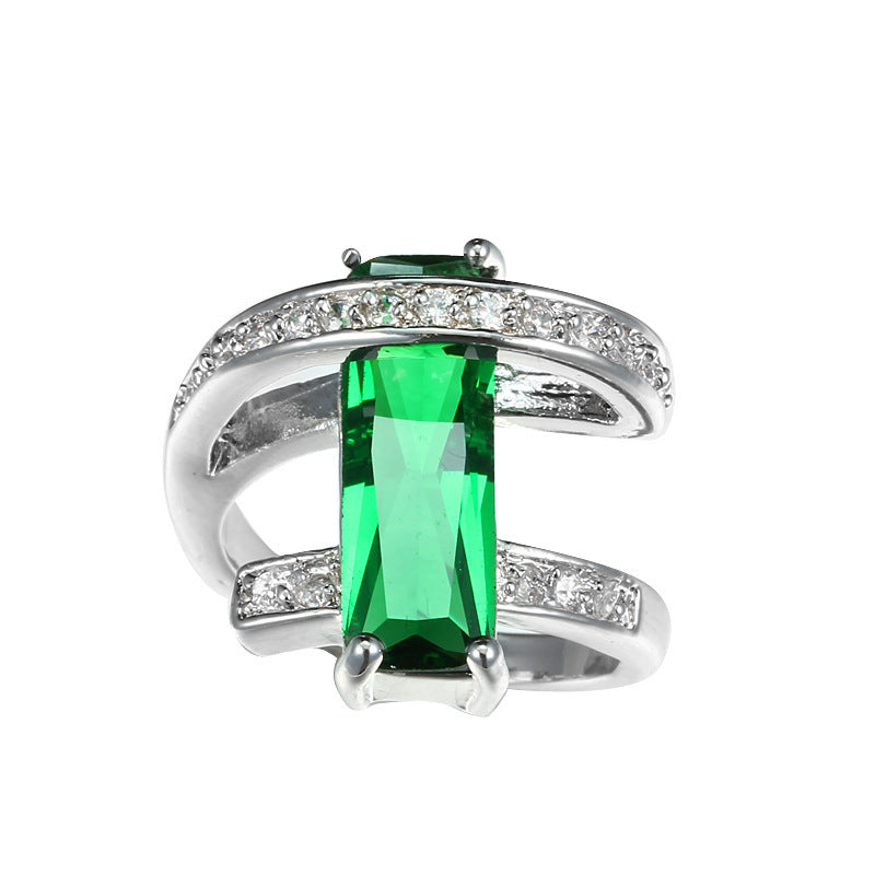 Geometric Zircon Ring for Women Copper Purple Pomegranate Red Olive Green Sapphire Blue Emerald Sizes 6 7 8 9 10