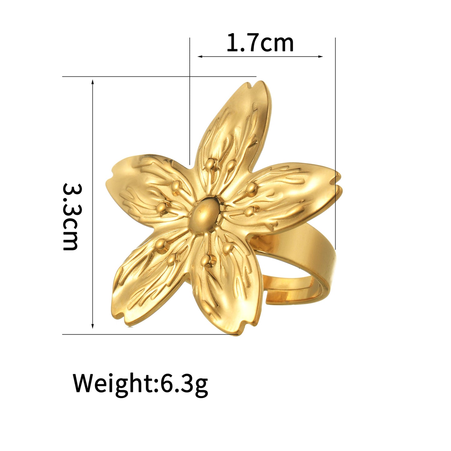 Textured Retro Gold Stainless Steel Flower Open Ring For Women Elegant Statement Jewelry Gift Idea Handcrafted Finish