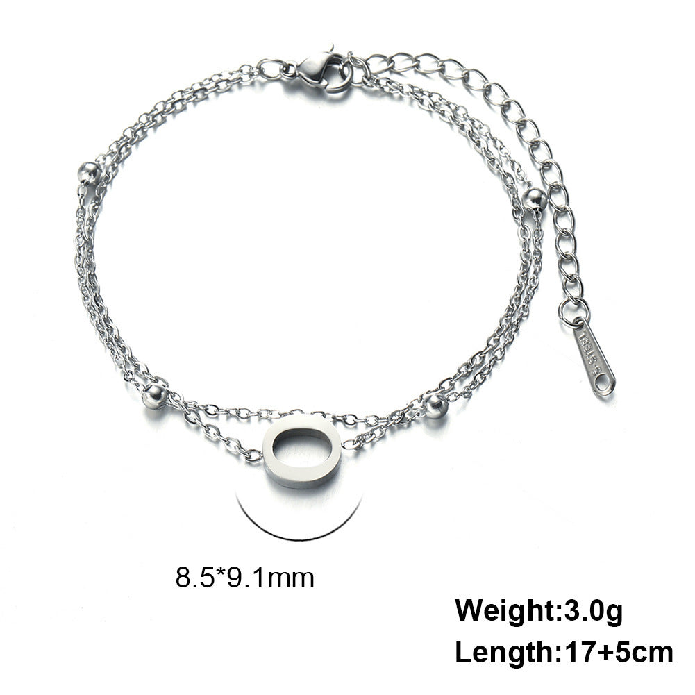 Womens Stainless Steel Double Layer Chain Bracelet With Initial Pendant Electroplated Finish Jewelry Gift Gold