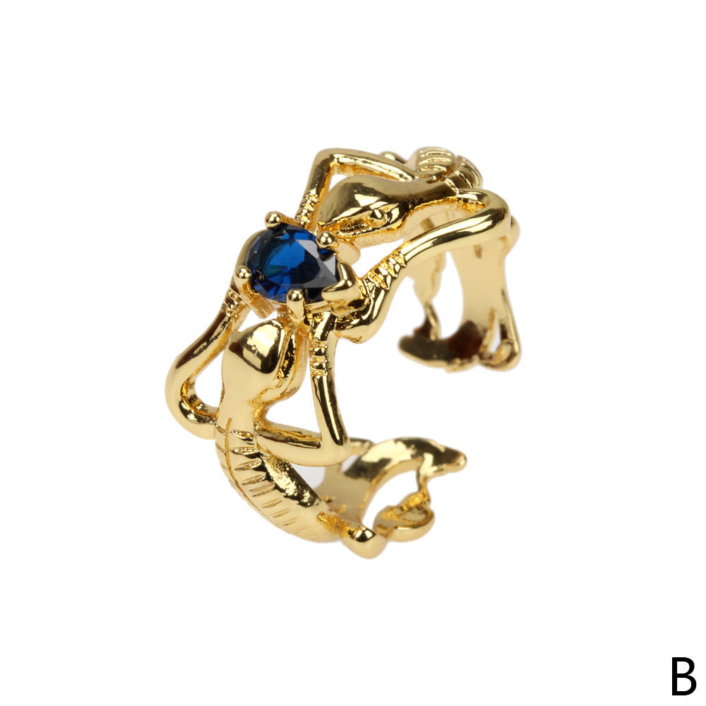 Gecko Ring Green Zircon Gold Plated Copper Adjustable