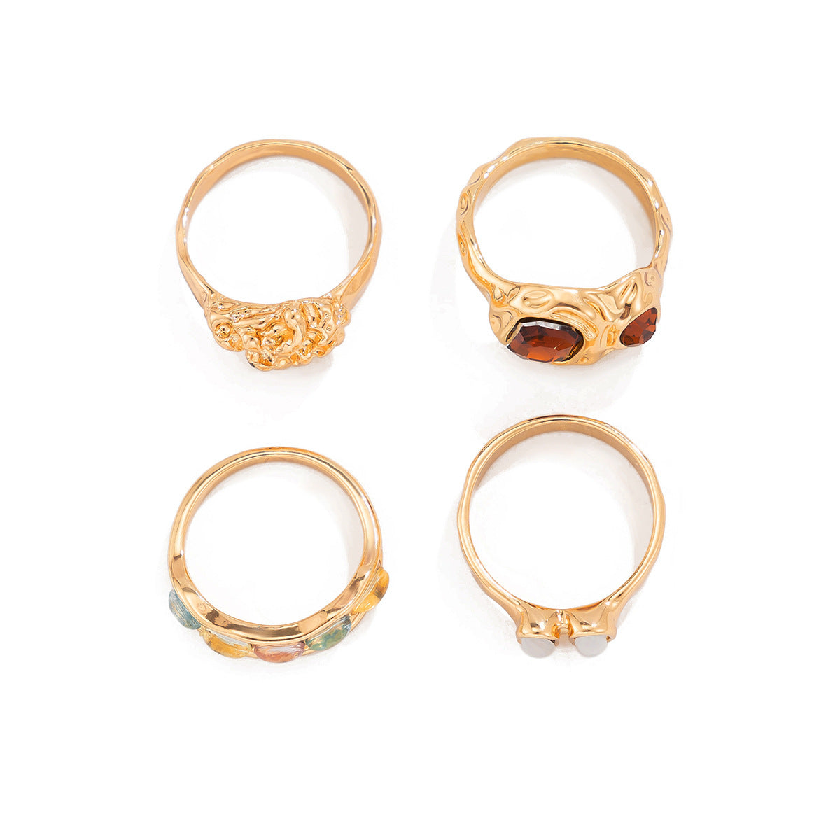 Trendy Geometric Ring Set for Women Four Stackable Alloy Electroplated Rings in Light Gold and White for Everyday Wear