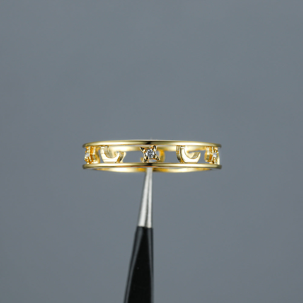 Gold Zircon Ring With Circle Star And Moon Design For Women Copper Base Jewelry Sizes 6 7 8 9 10 Gifts For Her
