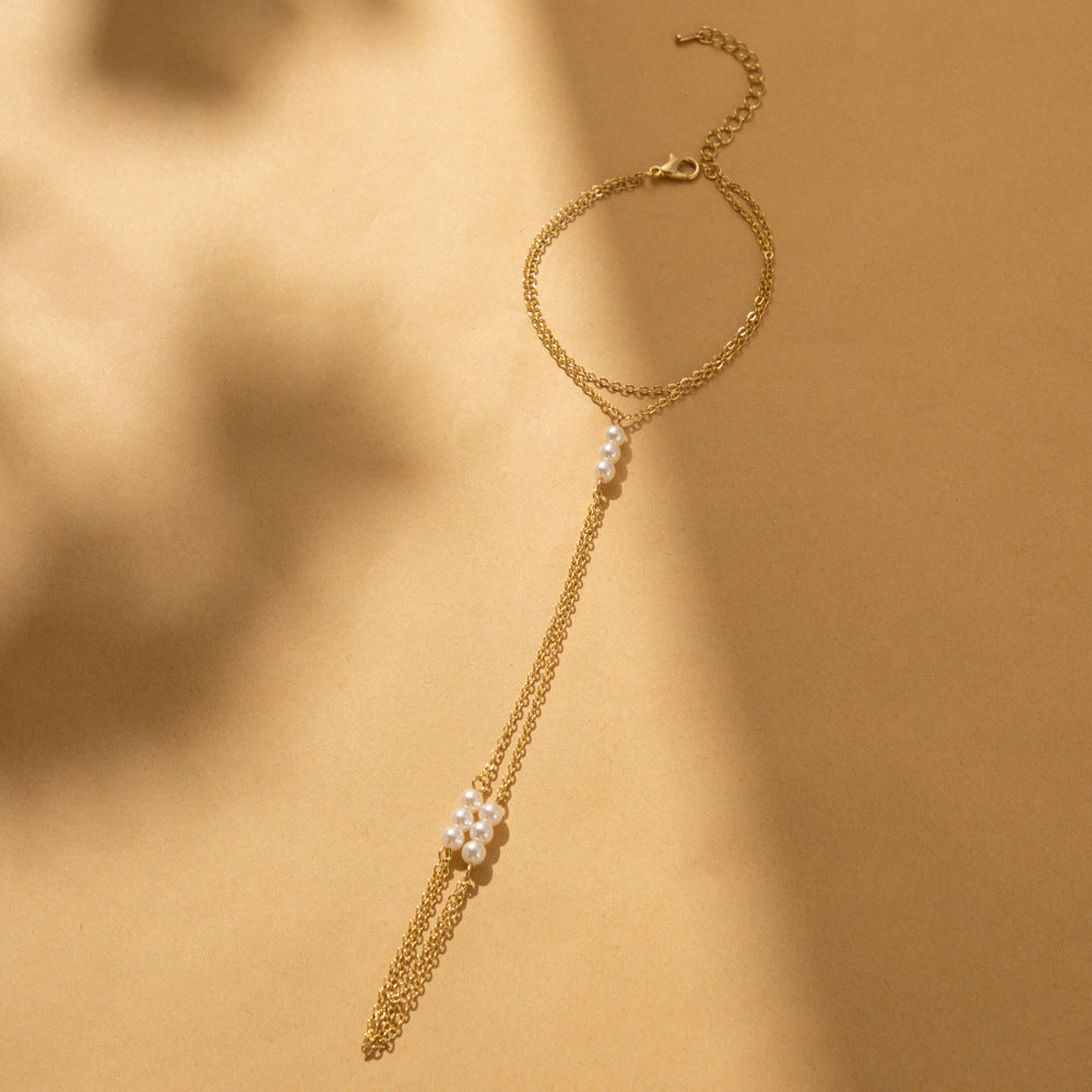 Elegant Imitation Pearl Bracelet With Chain Geometric Design Gold Tone Fashion Jewelry For Women Gift Idea Collection