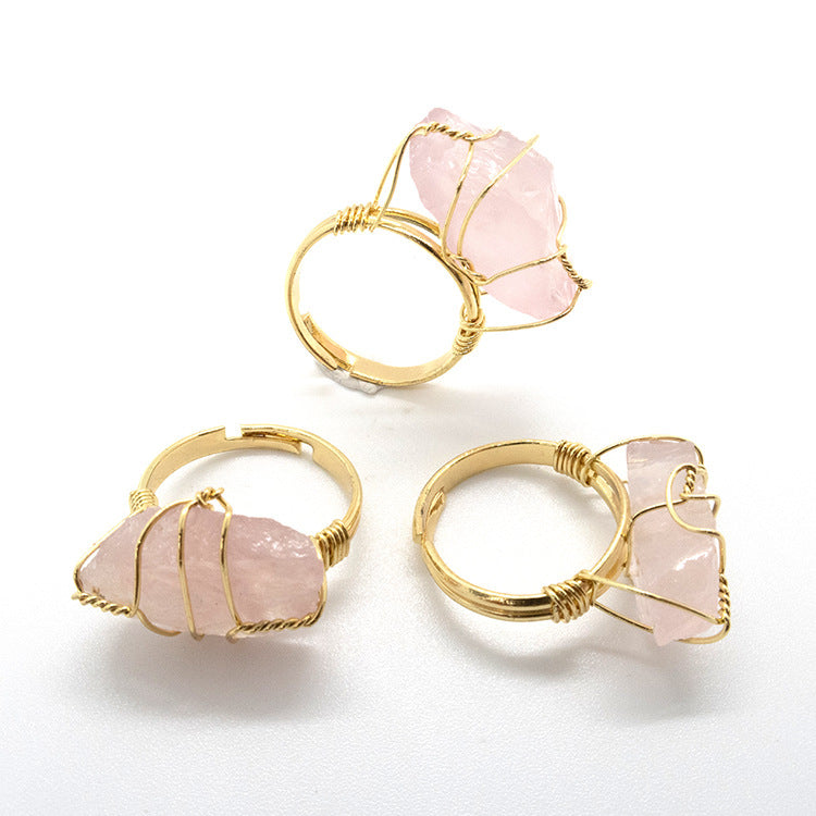 Womens Amethyst Gold Plated Winding Ring Crystal Geometric