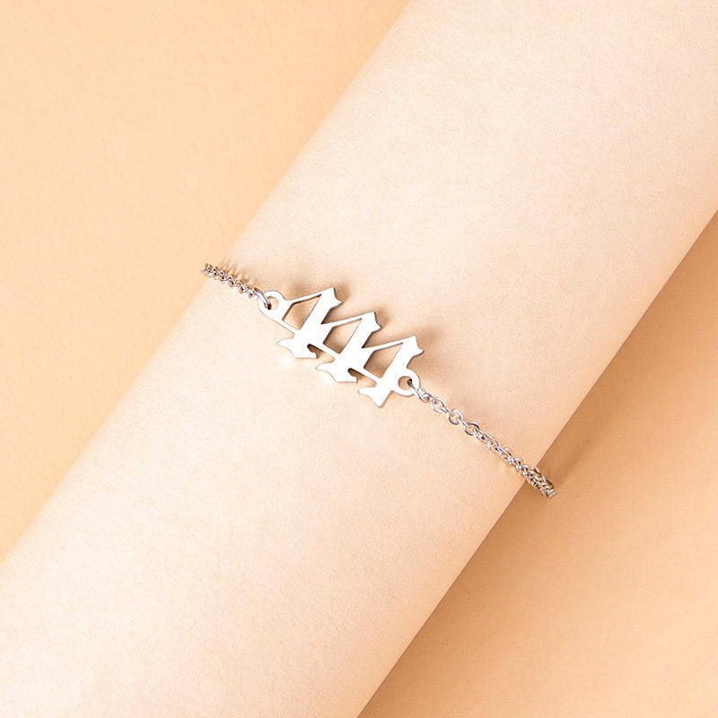 Womens Stainless Steel Number 444 Link Chain Bracelet Digital Number Shape Lightweight Length 20 Plus 5 Cm Gift For Her