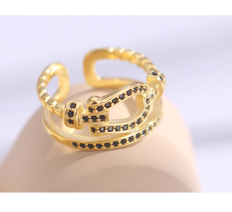 Womens Ring Golden Dripping Oil Cartoon Character Design Thai Silver Gold Plated Double Layer Elegant Fashion Ring