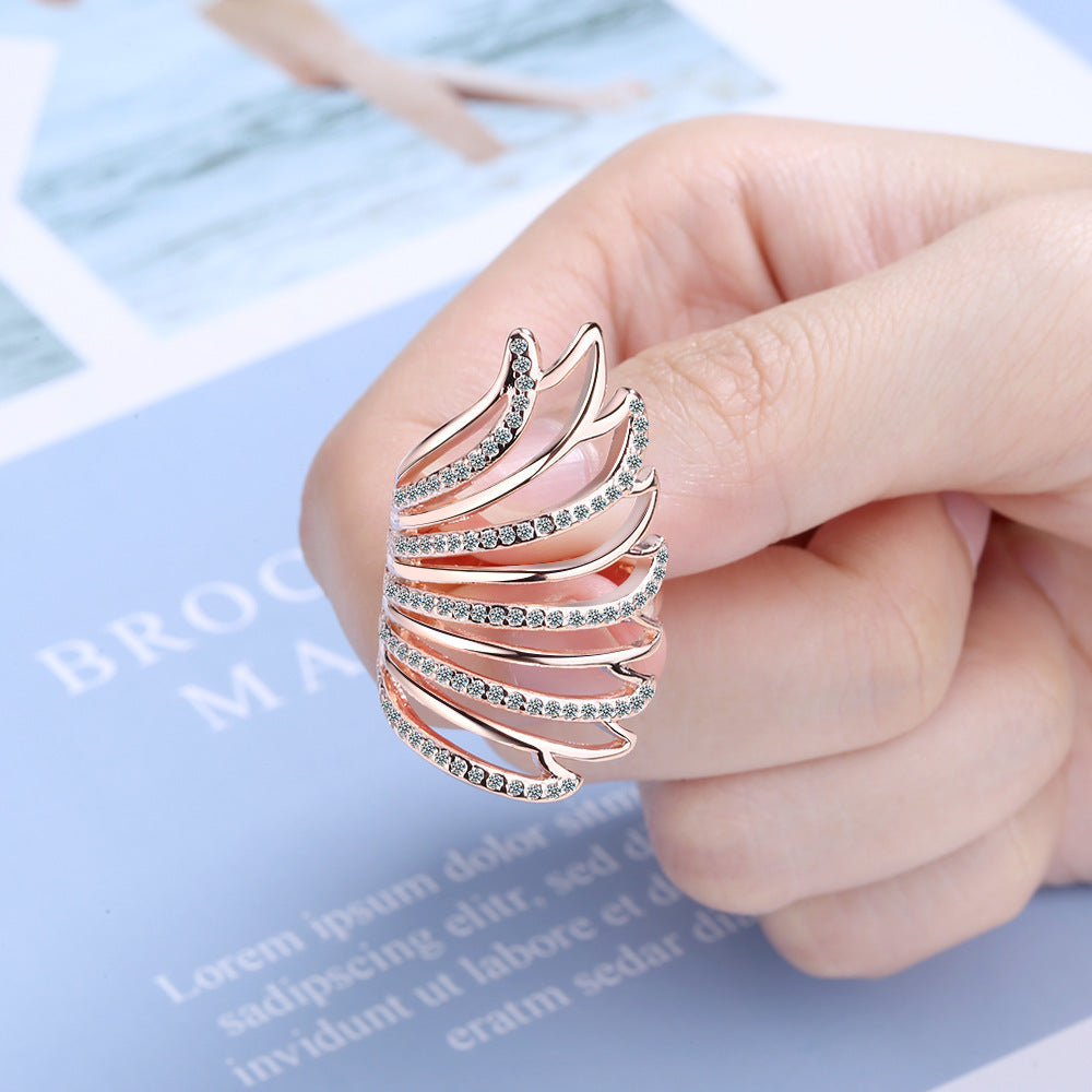 Diamond Angel Wings Ring Adjustable Copper Plated Fashion Jewelry For Women Elegant Dainty Exquisite Sparkling