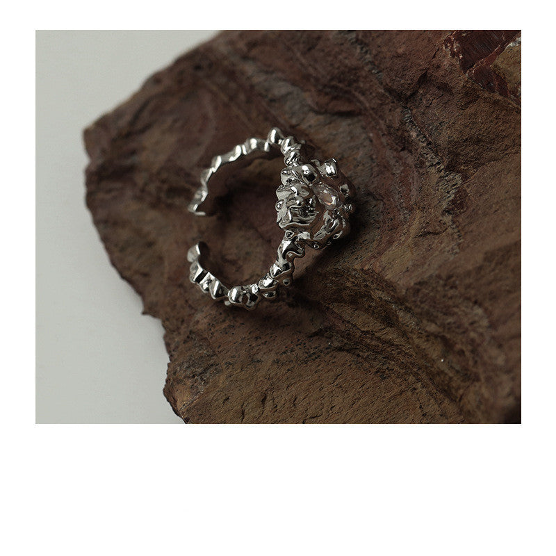 Womens Adjustable Ring Lava Design Zircon Inlaid Gold Plated Brass Ring With Rhinestones Geometry Gem Elements Jewelry