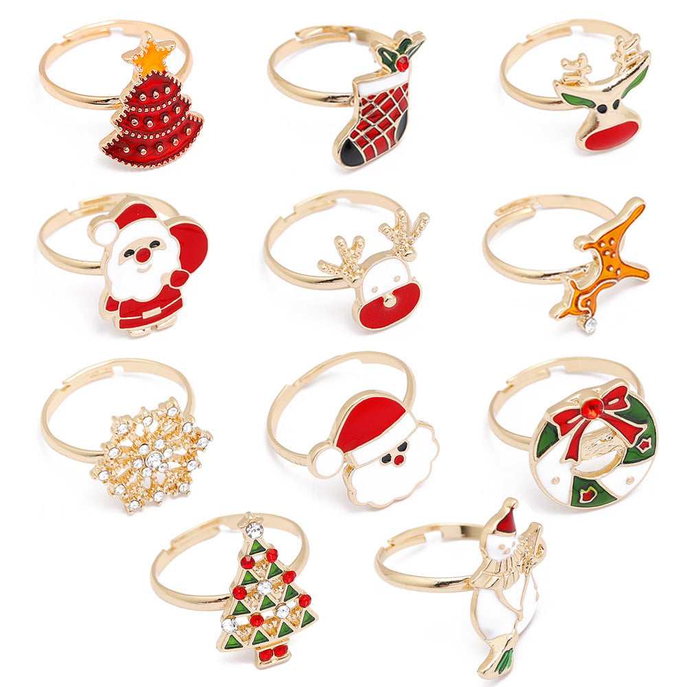 Unisex Cartoon Snowman Ring Christmas Adjustable Alloy Holiday Ring Festive Drip Oil Design Adjustable Fit For Comfort