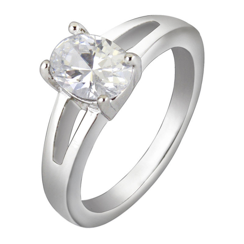 Diamond Heart Ring Titanium Steel Silver Tone Imitation Platinum Look Elegant Jewelry For Women Gift Ready Now