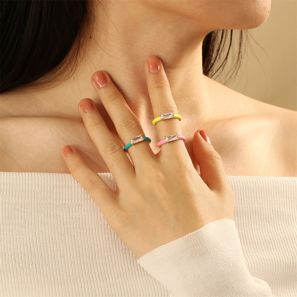 Women Zircon Ring Square Gold Plated Copper Adjustable Fashion Jewelry European American Elegant Durable Style