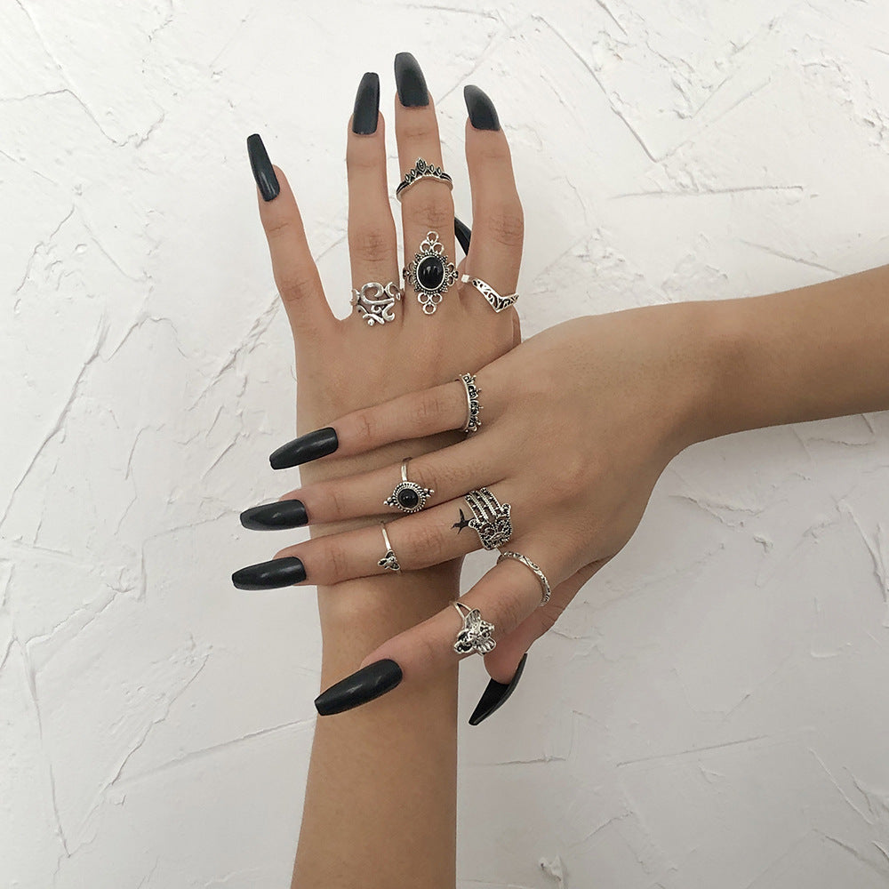 Women Ring Set 10 Piece Resin Alloy Fashion Rings Geometric European American Style Individually Packed Set Of