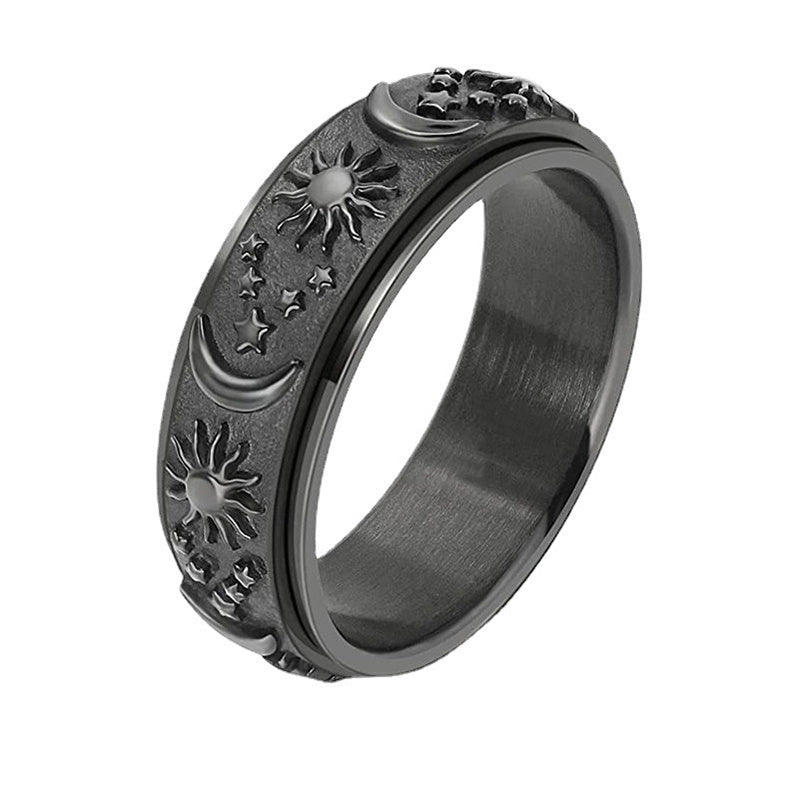 Women Rotatable Stars Sun Moon Ring Titanium Steel Celestial Geometric Design Electroplated Silver Gold Jewelry