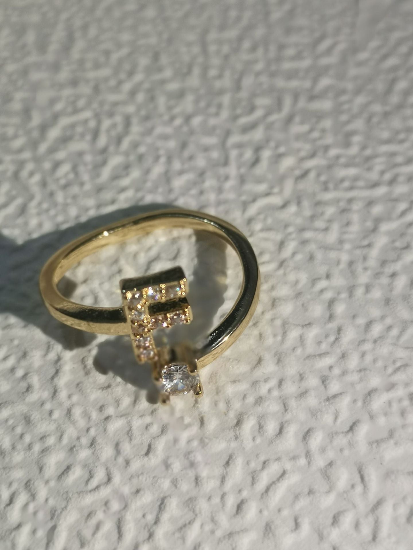 Unisex Copper Ring Adjustable Zircon Inlaid Letter Design