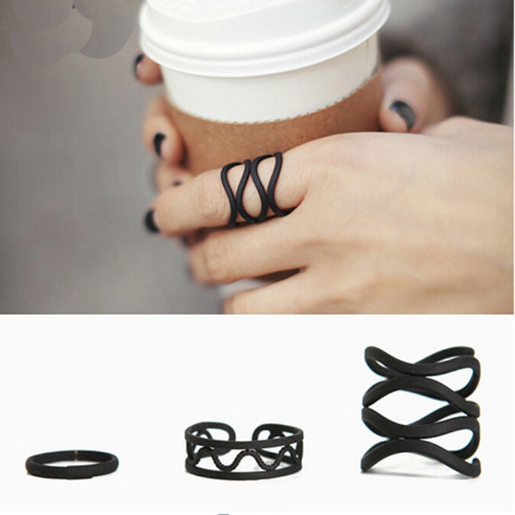 Frosted Black Geometric Ring For Women In Korean Fashion Style Individually Packed Jewelry For Birthday Gift Trend