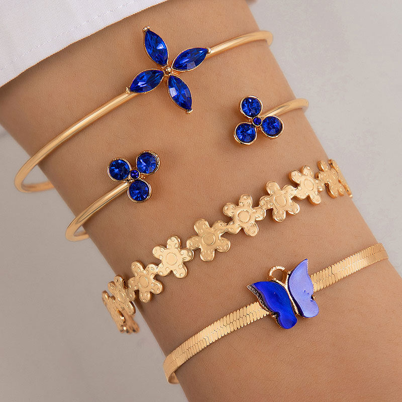 Unisex Retro Butterfly Bracelet With Diamond Studded Accents Hollow Four Layer Alloy Zodiac Vintage Collection