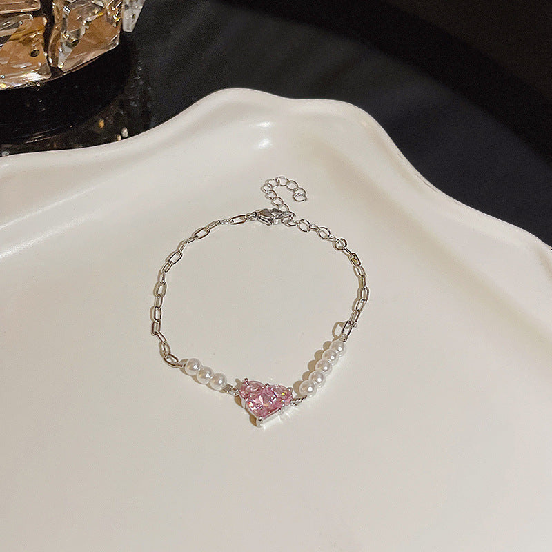 Womens Copper Bracelet With Zircon Flower Pearl Elegant Electroplated Bracelet Affordable Jewelry Gift For Her