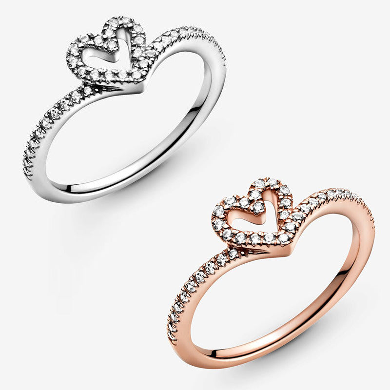 Silver Plated Hollow Love Ring Women Zircon Rose Gold White Gold Finish No 5 6 7 8 9 Material Silver Style Zircon