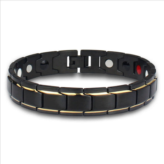 Unisex Geometric Alloy Bracelet, Electroplated Black/Gold/Silver Finish, Modern Link Chain Bracelet, 21.5cm Fashion Jewelry
