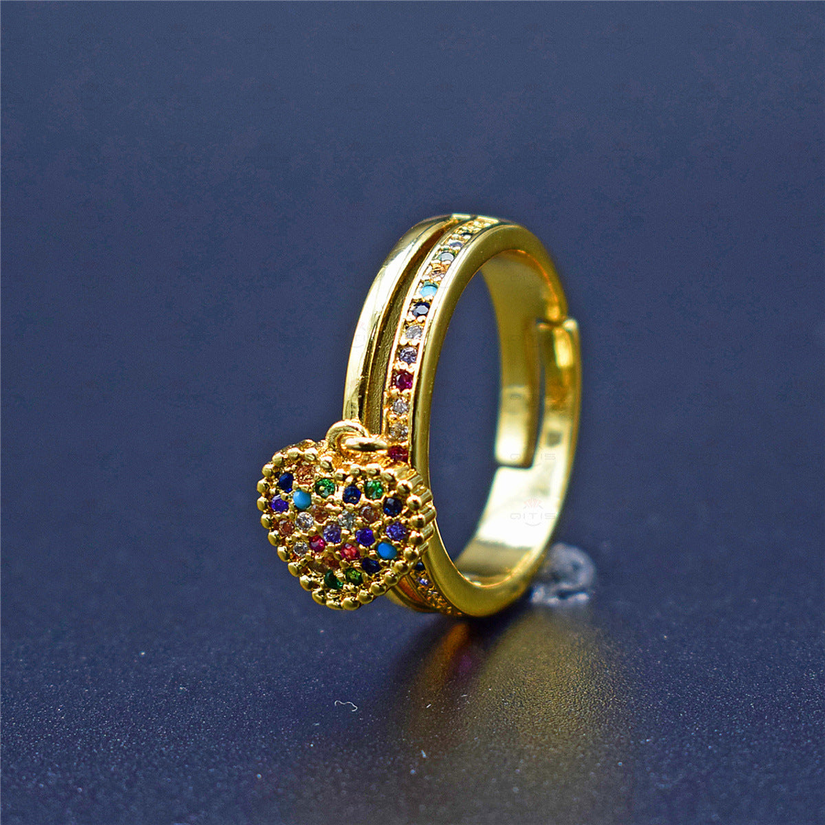 Heart-shaped Copper Micro-inlaid Zircon Ring