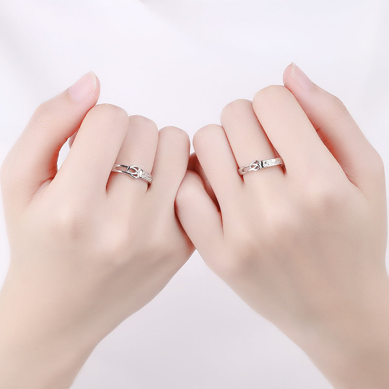 Heart Shape Couple Rings Set Silver Plated Matching Jewelry For Anniversary Gift Wedding Engagement For Lovers