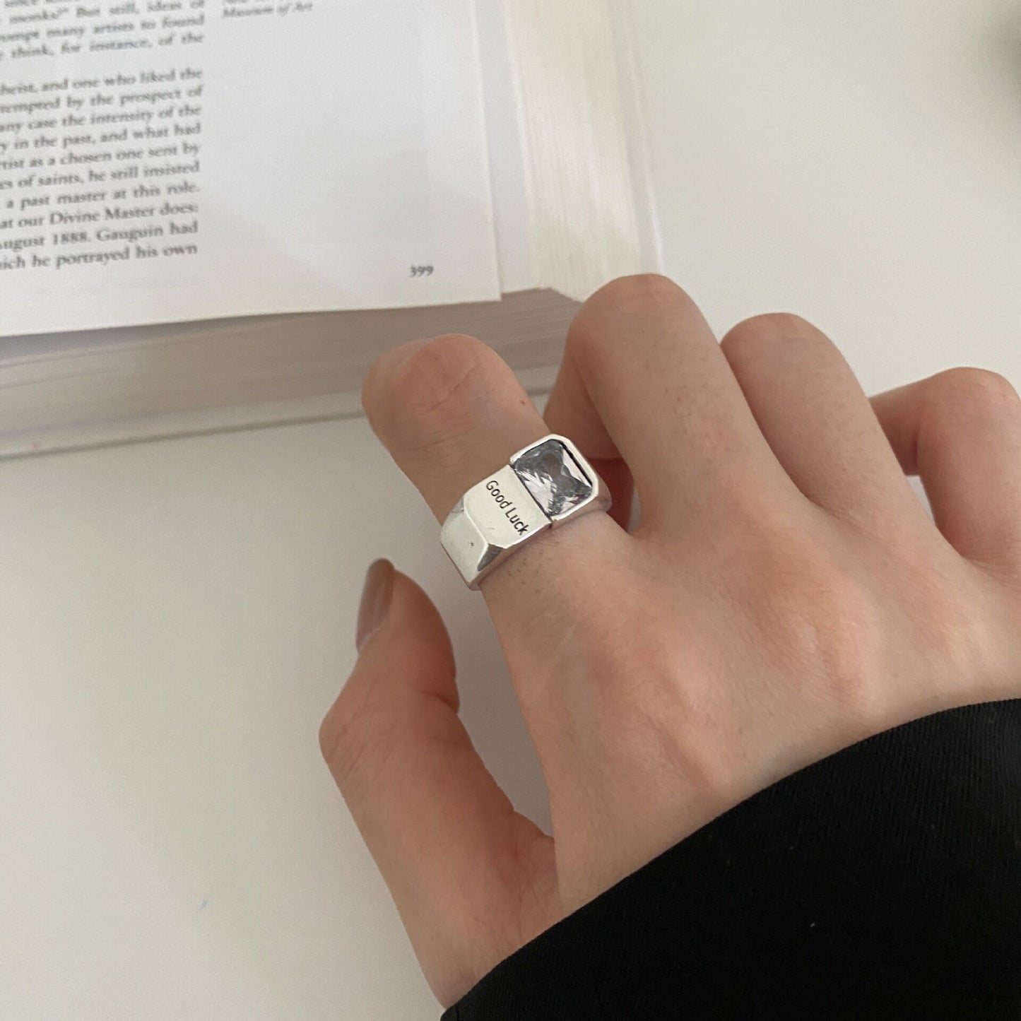 Geometric Irregular Ring With Zircon Silver Plated Copper Adjustable Opening Womens Fashion Jewelry Gift Fashion