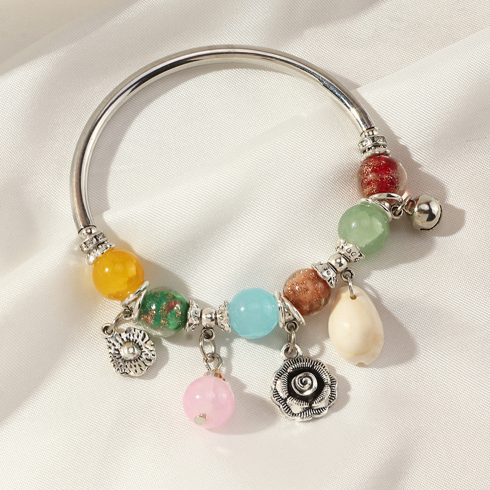 Womens Bracelet Set Fashion Copper Iron Glass Beads Cracked Stone Electroplated European American Jewelry Trend