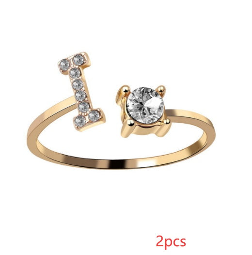 Womens Initial Letter Ring Adjustable Vintage Jewelry Zircon Accents Alloy Rhinestone Ring Perfect For Gifting
