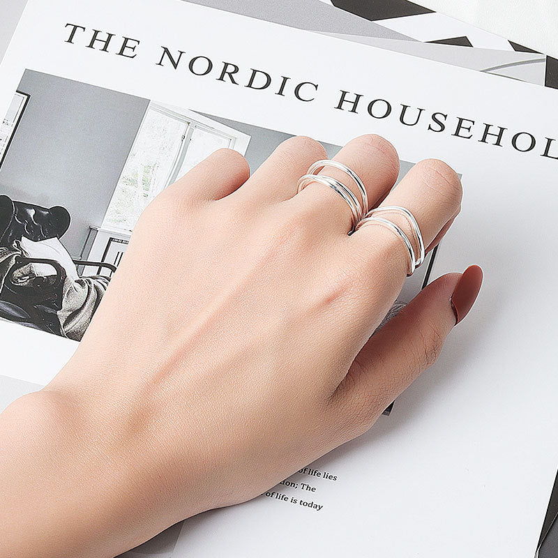 Womens Adjustable Double Layer Geometric Copper Ring Platinum Color Simple Band Fashion Jewelry Elegant Styles