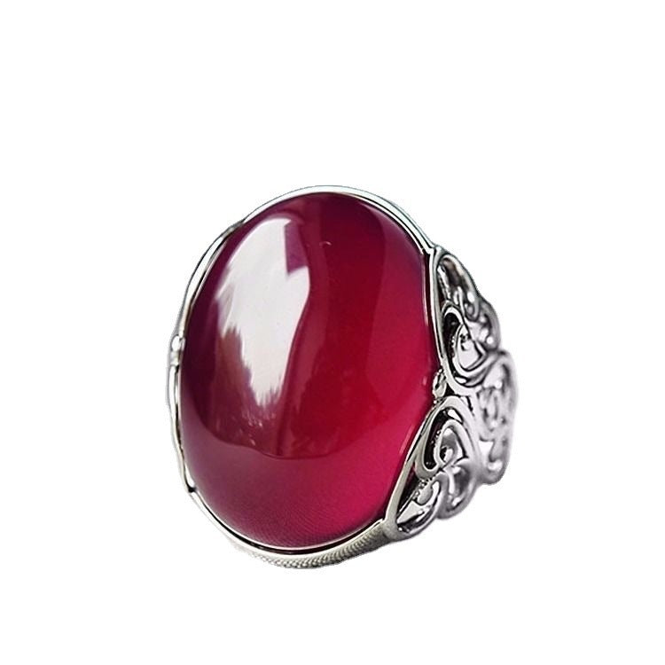 Emerald Gemstone Adjustable Metal Ring With Open Design Elegant Fashion Statement Green Ring For Everyday Wear