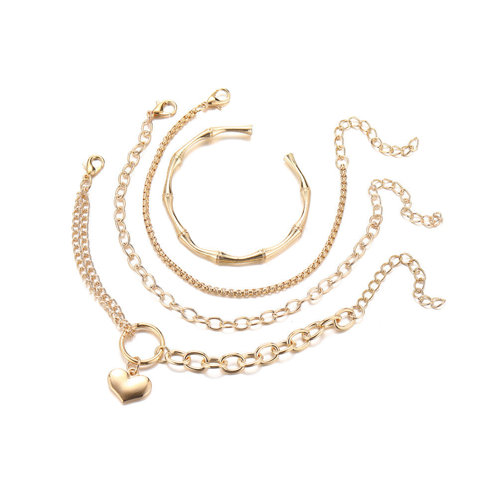 Womens Fashion Bracelet Set 4 Piece Alloy Electroplated Love Bracelets Personalized Jewelry Gift For Her Style