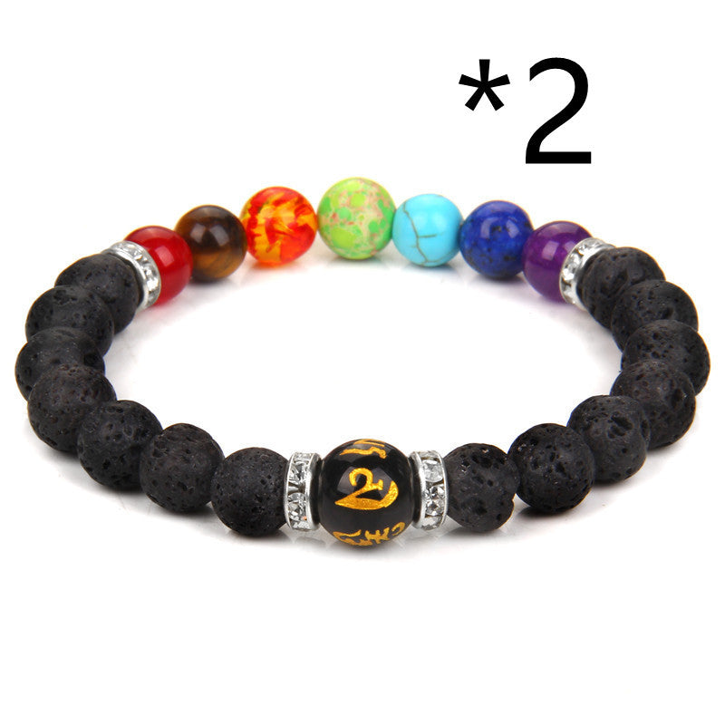 Unisex Natural Volcanic Stone Seven Chakra Bracelet Yoga Energy Geometric Style Gift For Him Or Her Daily Wear