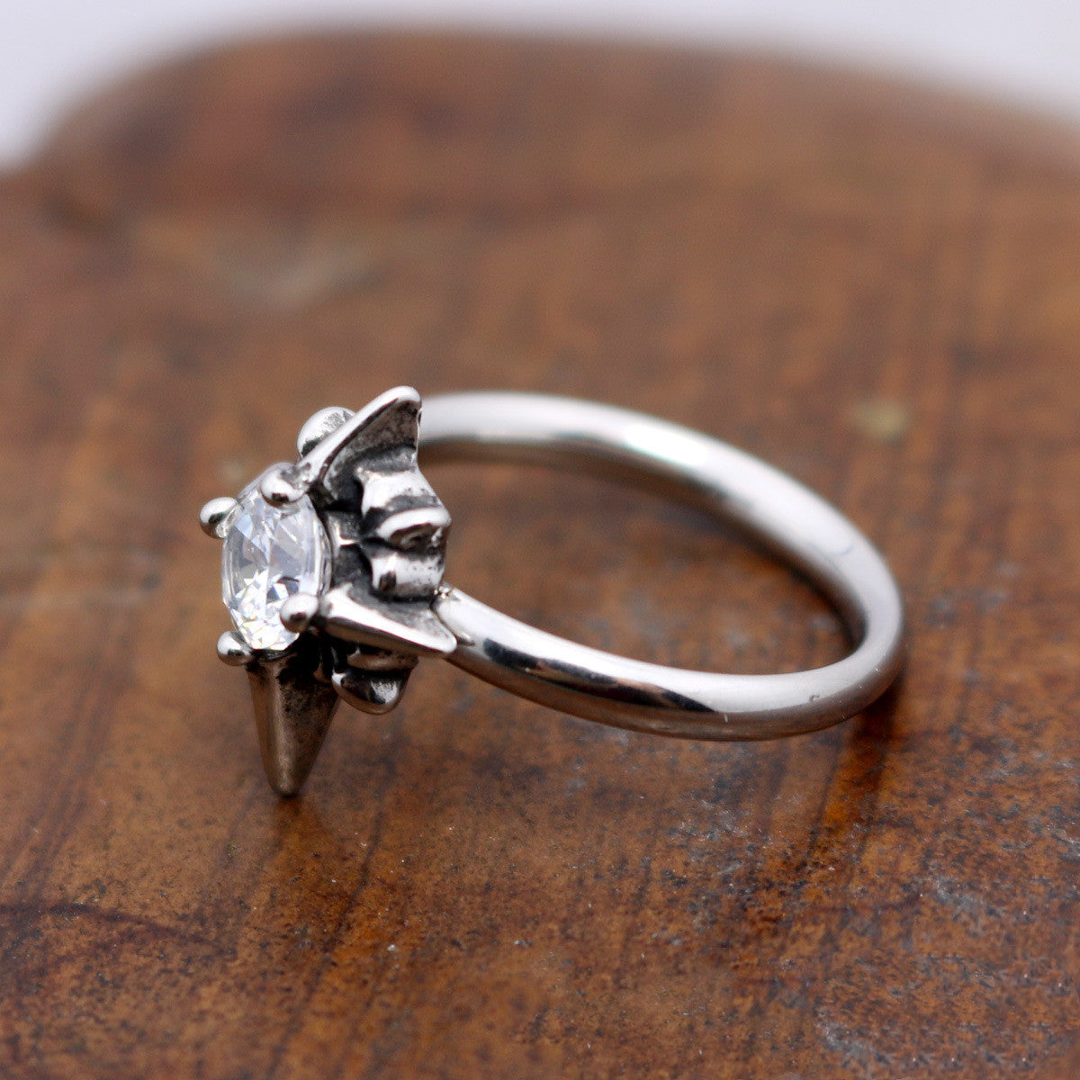 Stainless Steel Geometric Ring Black White Zircon Korean