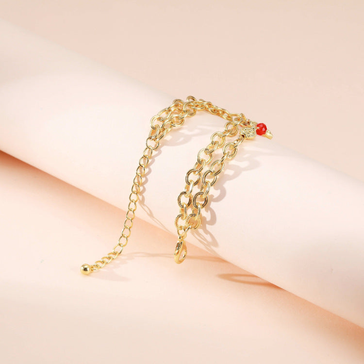 Womens Crystal Bead Bracelet Adjustable Polished Metal Jewelry With Lobster Clasp Geometric National Ethnic Design