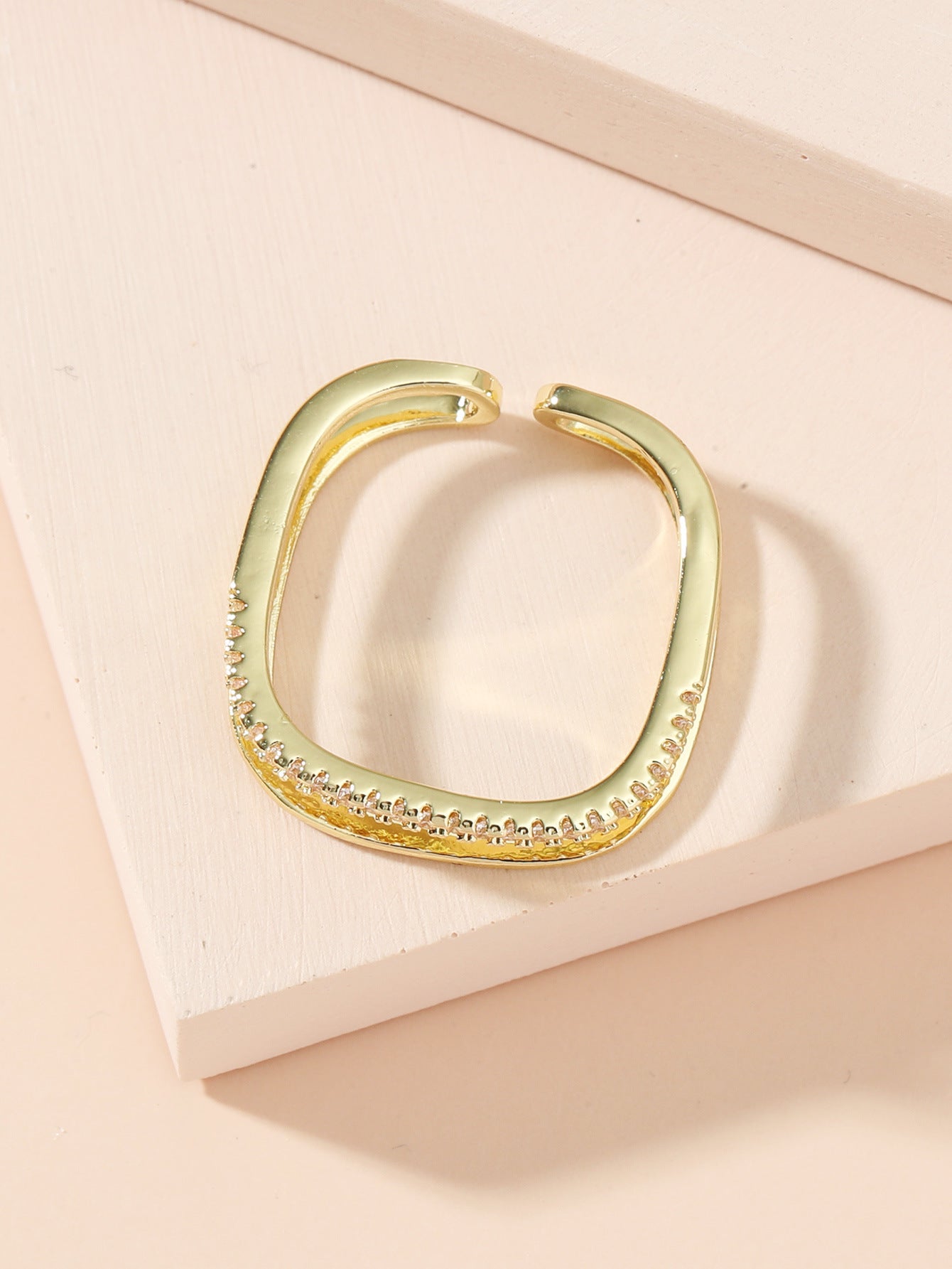 Gold Plated Ring With White Crystal Geometric Copper Jewelry For Everyday Wear And Special Occasions Gift Idea