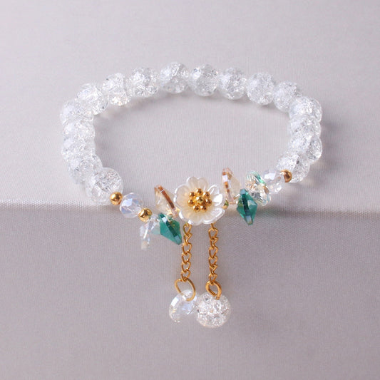 Women Flower Bracelet Colorful Glaze Crystal Pearls Delicate Floral Jewelry For Women And Girls For Daily Wear