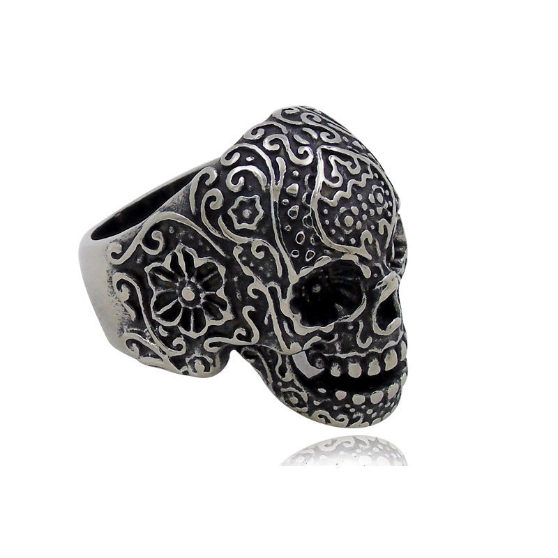 Mens Skull Ring Titanium Steel Electroplate Hip Hop Punk Biker Jewelry Durable Retro European American Fashion Accessory