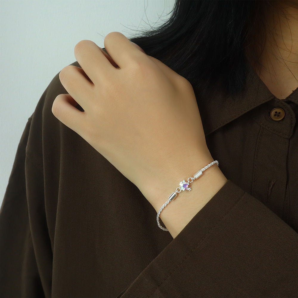 Women Moonstone Starry Pentagram Copper Bracelet With Zircon Star Celestial Design Silver Gift Elegant Jewelry