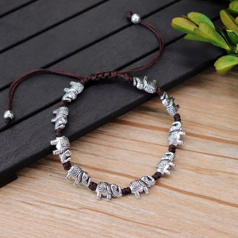 Ethnic Bracelet With Fish Pixiu Heart Flower Elephant Charms Alloy Electroplated National Design Single Bangle