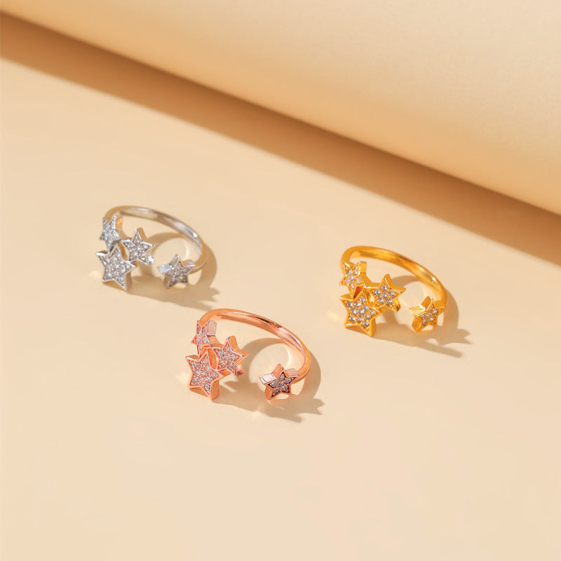 Womens Copper Ring With Five Point Star Inlaid Gem Electroplated Jewelry For Women Fashion Accessory Gift Idea Shine