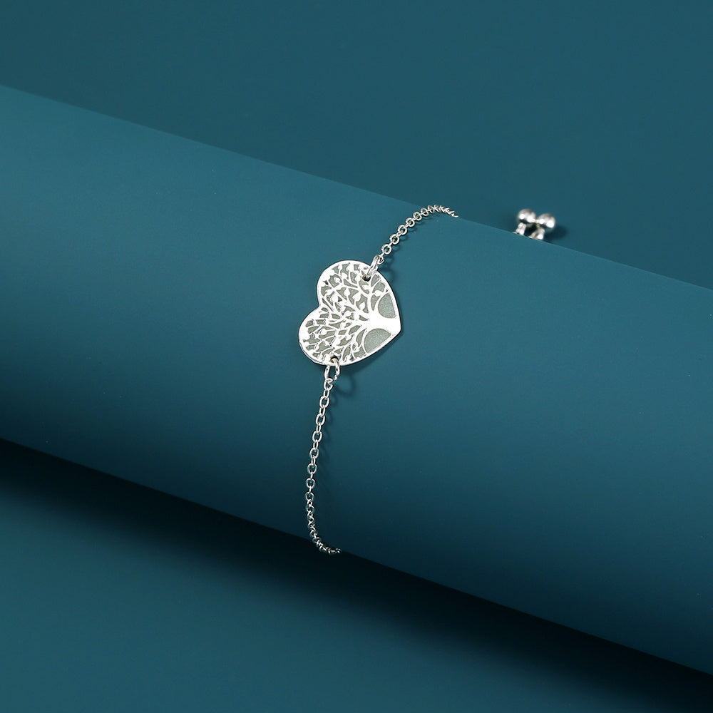 Tree Of Life Heart Bracelet For Women Copper Silver Finish