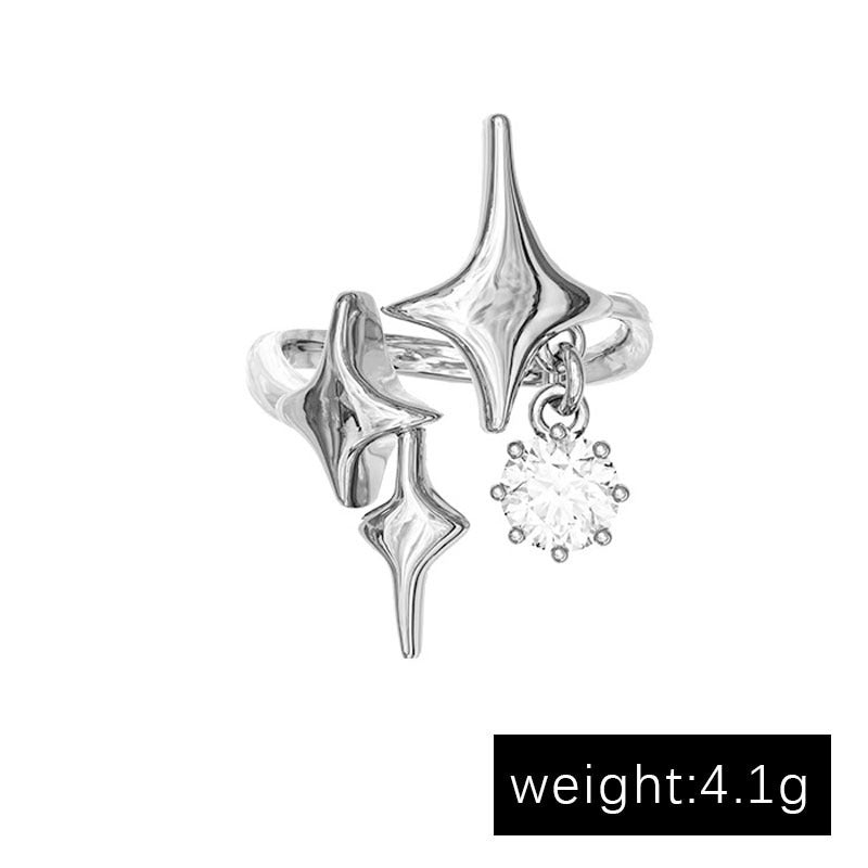 Adjustable Four Pointed Star Geometric Alloy Ring With Artificial Gemstones For Women Elegant Jewelry For Women