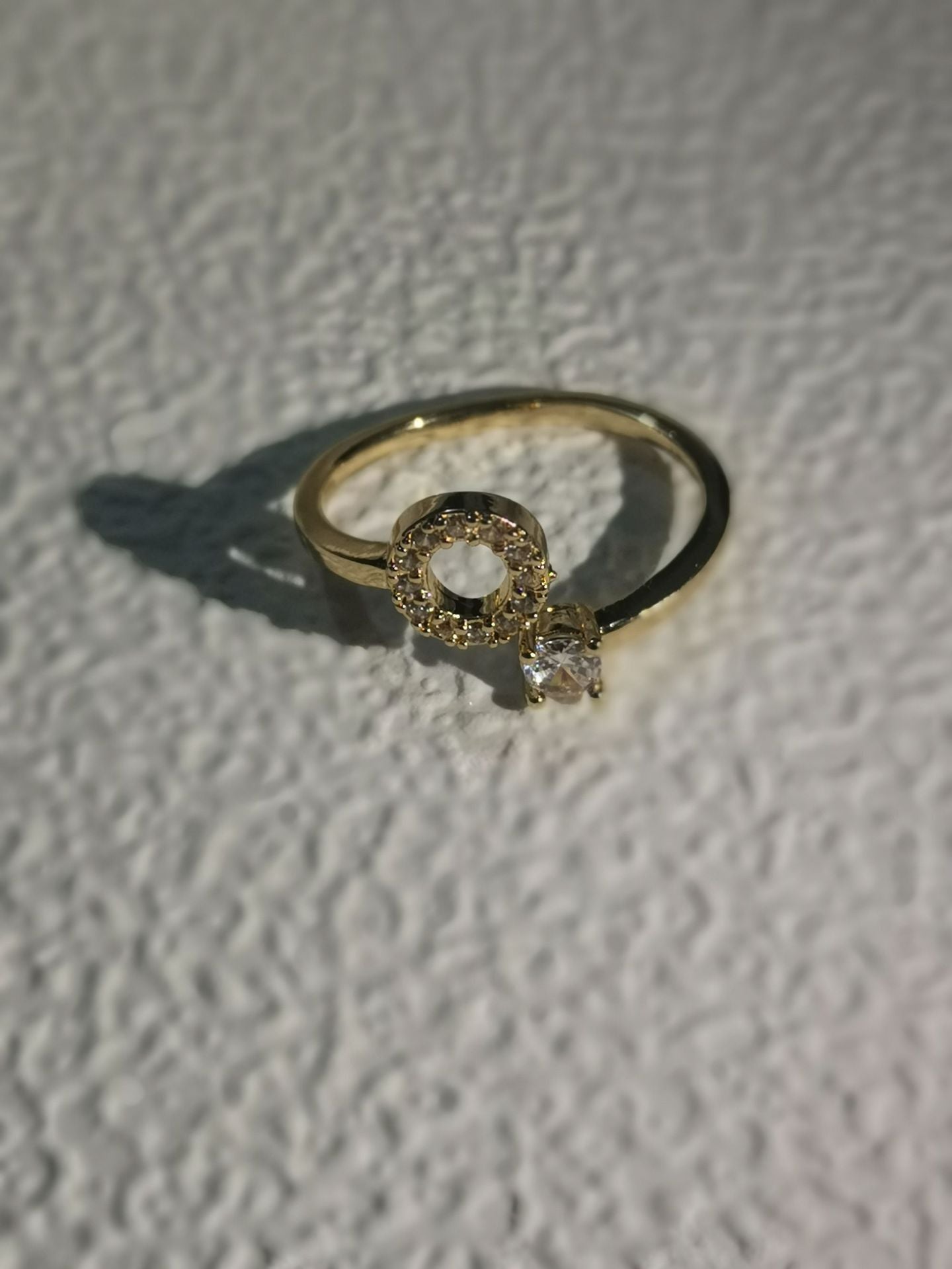 Unisex Copper Ring Adjustable Zircon Inlaid Letter Design