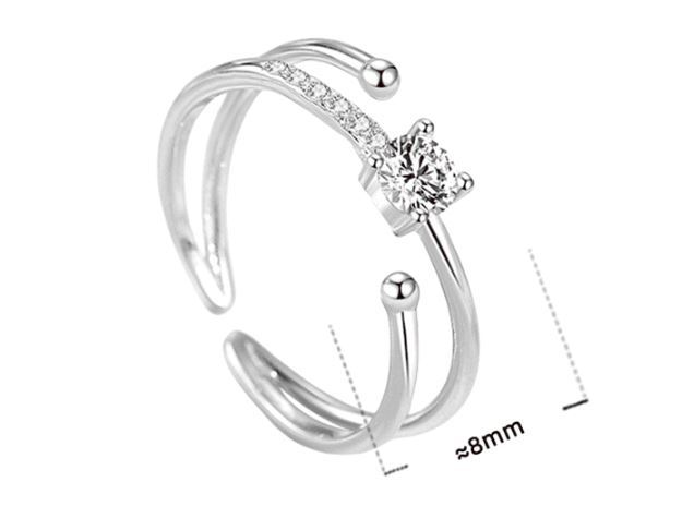 Sterling Silver Double Layer Open Adjustable Zircon Star Ring For Women Fashion Jewelry Elegant Sparkle Bright
