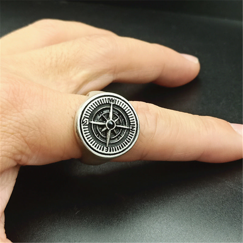 Mens Stainless Steel Ring With Compass Vintage Design Unisex Band Jewelry Gift Ring Sizes 6 7 8 9 10 11 Unique